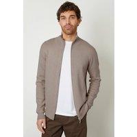 Threadbare Men's Zip-Through Funnel Neck Knitted Cardigan in Taupe | Size: Medium