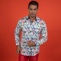 CLAUDIO LUGLI Men's Art Attack Paint Splash Print Shirt in White | Size: 2XL