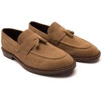 Thomas Crick Men's 'Clinton' Suede Leather Tassel Formal Loafer Shoes in Light Brown | Size: 8