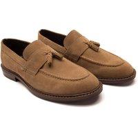 Thomas Crick Men's 'Clinton' Suede Leather Tassel Formal Loafer Shoes in Light Brown | Size: 7