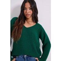 Dorothy Perkins Women's Petite V Neck Knitted Jumper in Green | Size: XL