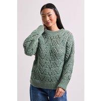 Dorothy Perkins Women's Petite Cable Pointelle Crew Neck Jumper in Sage | Size: Large