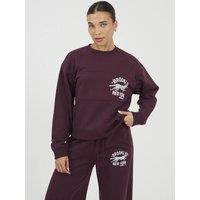 Brave Soul Women's Contrast Stripe Panel Crew Neck Sweatshirt in Burgundy | Size: Large