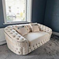 Stratus Interiors Ambassador Sofa Chesterfield Toronto Silver Trim Plush Velvet in Cream | Size: 2 Seater