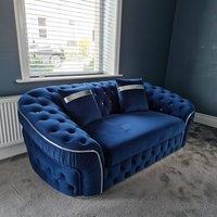 Stratus Interiors Ambassador Sofa Chesterfield Toronto Silver Trim Plush Velvet in Blue | Size: 2 Seater