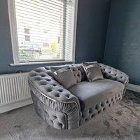 Stratus Interiors Ambassador Sofa Chesterfield Toronto Silver Trim Plush Velvet in Metallic Silver | Size: 2 Seater