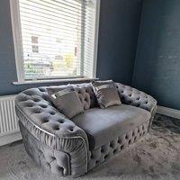 Stratus Interiors Ambassador Sofa Chesterfield Toronto Silver Trim Plush Velvet No Frill in Mid Grey