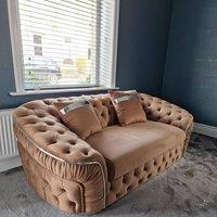 Stratus Interiors Ambassador Sofa Chesterfield Toronto Silver Trim Plush Velvet No Frill in Medium Beige