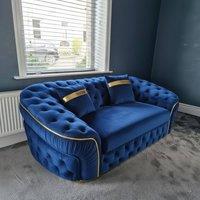 Stratus Interiors Ambassador Sofa Chesterfield Toronto Gold Trim Plush Velvet No Frills in Blue | Size: 2 Seater
