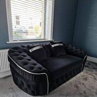 Stratus Interiors Ambassador Sofa Chesterfield Toronto Gold Trim Plush Velvet - Frills in Black | Size: 2 Seater