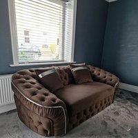 Stratus Interiors Ambassador Sofa Chesterfield Toronto Gold Trim Plush Velvet - Frills in Brown | Size: 2 Seater