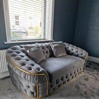 Stratus Interiors Ambassador Sofa Chesterfield Toronto Gold Trim Plush Velvet - Frills in Silver | Size: 2 Seater