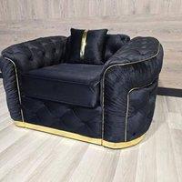 Stratus Interiors Ambassador Sofa Chesterfield Toronto Gold Trim Plush Velvet No Frills in Black