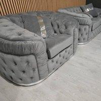 Stratus Interiors Ambassador Sofa Chesterfield Toronto Silver Trim Plush Velvet - Frills in Grey
