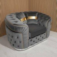 Stratus Interiors Ambassador Sofa Chesterfield Toronto Silver Trim Plush Velvet - Frills in Mid Grey