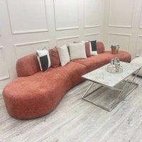 Stratus Interiors Miami Boucle Soft Curved Corner 3 Seater Sofa for Living Room in Rose