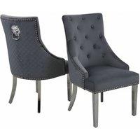 Stratus Interiors Bentley Velvet Lion Knocker Kitchen Dining Chair 56Wx72Dx103H 1Pcs in Dark Grey | Size: 100 cm x 60 cm