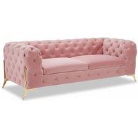 Stratus Interiors Modern Italian Chesterfield Sofa Plush Velvet 3 Seater 195W in Light Pink | Size: 190 cm x 60 cm