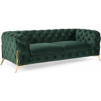 Stratus Interiors Modern Italian Chesterfield Sofa Plush Velvet 3 Seater 195W in Green | Size: 190 cm x 60 cm
