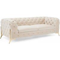 Stratus Interiors Modern Italian Chesterfield Sofa Plush Velvet 3 Seater 195W in Cream | Size: 190 cm x 60 cm