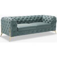 Stratus Interiors Modern Italian Chesterfield Sofa Plush Velvet 3 Seater 195W in Duck Egg Blue | Size: 190 cm x 60 cm