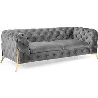 Stratus Interiors Modern Italian Chesterfield Sofa Plush Velvet 3 Seater 195W in Dark Grey | Size: 190 cm x 60 cm