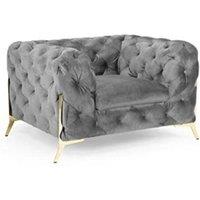 Stratus Interiors Italian Chesterfield Sofa Plush Velvet UK Manufactured in Silver | Size: 1 Seater