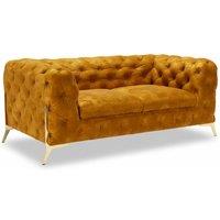 Stratus Interiors Italian Chesterfield Sofa Plush Velvet UK Manufactured in Gold | Size: 2 Seater