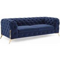 Stratus Interiors Modern Italian Chesterfield Sofa Plush Velvet 3 Seater 195W in Blue | Size: 190 cm x 60 cm