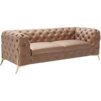 Stratus Interiors Modern Italian Chesterfield Sofa Plush Velvet 3 Seater 195W in Medium Beige | Size: 190 cm x 60 cm