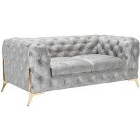 Stratus Interiors Italian Chesterfield Sofa Plush Velvet UK Manufactured in Pale Grey | Size: 2 Seater