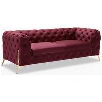Stratus Interiors Modern Italian Chesterfield Sofa Plush Velvet 3 Seater 195W in Dark Red | Size: 190 cm x 60 cm