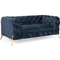 Stratus Interiors Italian Chesterfield Sofa Plush Velvet UK Manufactured in Blue | Size: 2 Seater
