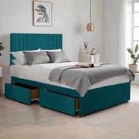 Bed Time UK Plush Sawana Bed with 20 Headboard, Memory Foam Mattress & 2 Drawers in Green | Size: King