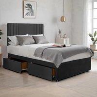 Bed Time UK Plush Sawana Bed with 20 Headboard, Memory Foam Mattress & 2 Drawers in Black | Size: King