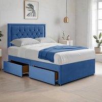 Bed Time UK Plush Divan Bed with Mattress, 2 Drawers & 20 Chesterfield Headboard in Blue | Size: Single
