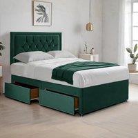 Bed Time UK Plush Divan Bed with Mattress, 2 Drawers & 20 Chesterfield Headboard in Green | Size: Single