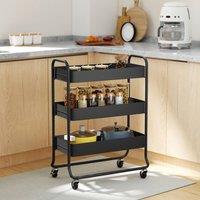 HOMCOM 3-Tier Storage Trolley, Storage Cart with Mesh Backets, Wheels in Black