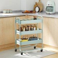 HOMCOM 3-Tier Storage Trolley, Storage Cart with Mesh Backets, Wheels in Green