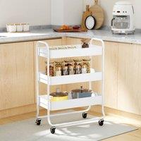 HOMCOM 3-Tier Storage Trolley, Storage Cart with Mesh Backets, Wheels in White