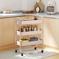 HOMCOM 3-Tier Storage Trolley, Storage Cart with Mesh Backets, Wheels in Pink