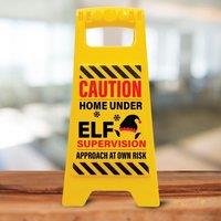 Boxer Gifts Caution Home Under Elf Supervision Sign - Funny Kids Xmas Decoration in Yellow