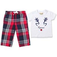 60 SECOND MAKEOVER Personalised Reindeer Christmas Pyjamas Matching in Red | Size: 2-3 Years