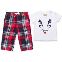 60 SECOND MAKEOVER Personalised Reindeer Christmas Pyjamas Matching in Red | Size: 6-12 m