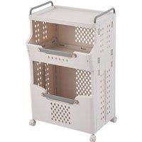 Living and Home 3-Tier Foldable Rolling Laundry Sorter Basket Storage Rack in White | Size: Medium