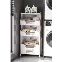 Living and Home 4-Tier Foldable Rolling Laundry Sorter Basket Storage Rack in White | Size: Large