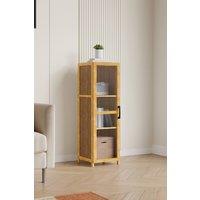 Living and Home 3-Tier Narrow Bookcase Storage Cabinet with Acrylic Door in Natural | Size: Medium