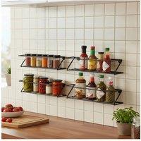 Living and Home 4Pcs Metal Wall-Mounted No Drilling Spice Racks Space-save Hanging Storage Organiser in Black | Size: 4 Pack