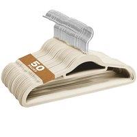 Sasha Morel Velvet Coat Hangers 50 Pack - Non-Slip Slim Hangers with Tie Organiser, Pink in Cream