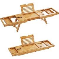MANTRARAJ Extendable Bamboo Bath Caddy Tray Board Tablet Wine Phone Holder Bath Tub Tray Breakfast Tray in Brown